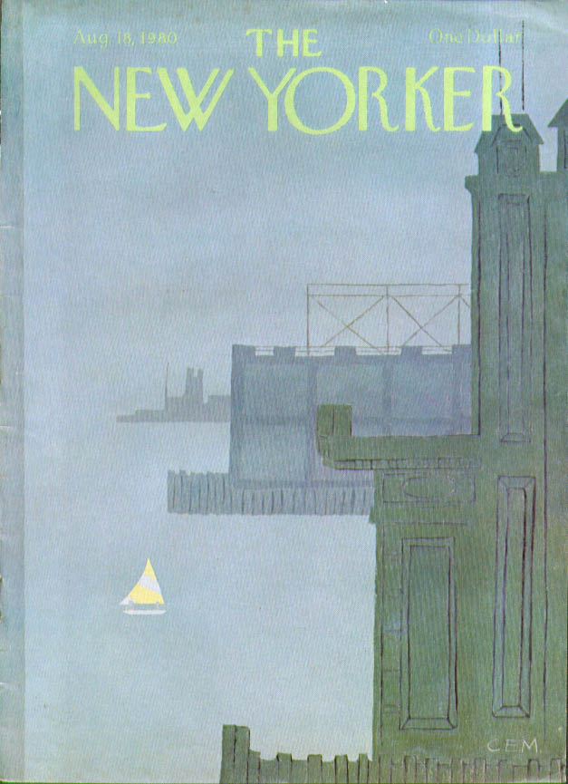 New Yorker cover Martin sailboat in grey 8/18 1980