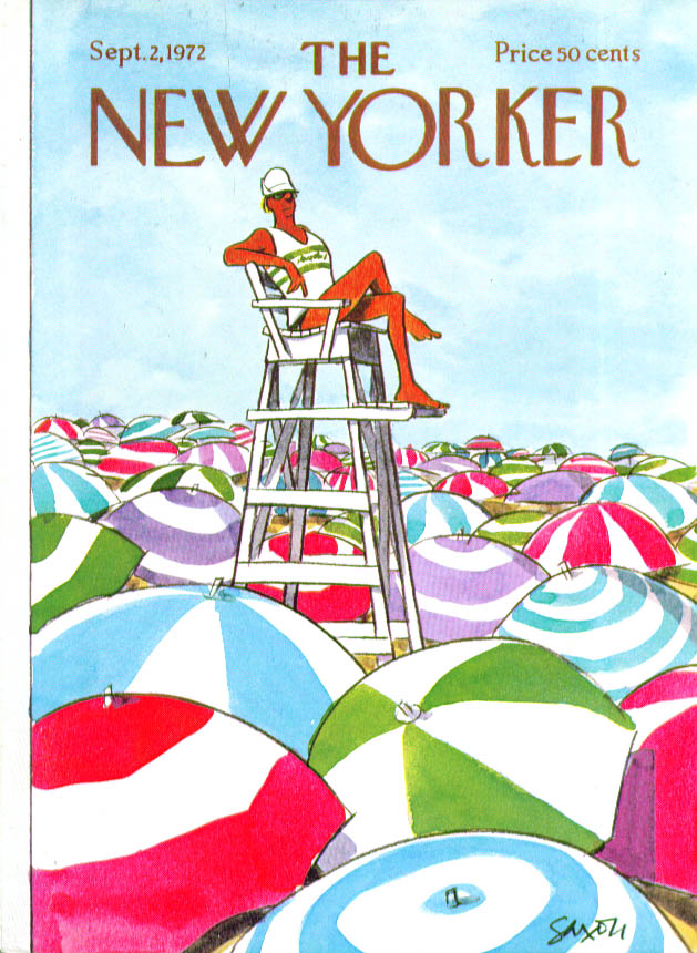 New Yorker cover Saxon lifeguard & umbrellas 9/2 1972