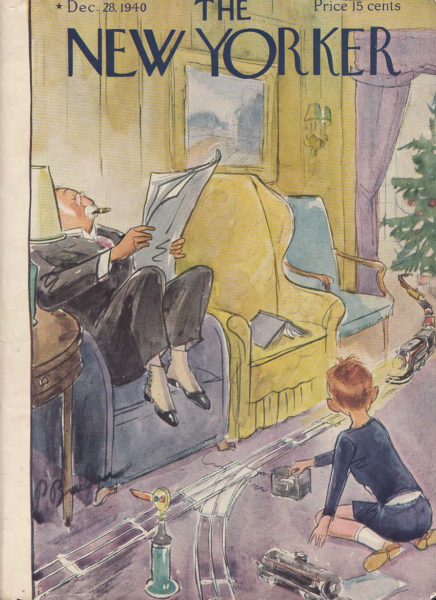 New Yorker cover 12/28 1940 Barlow grandpa raises feet avoids toy ...