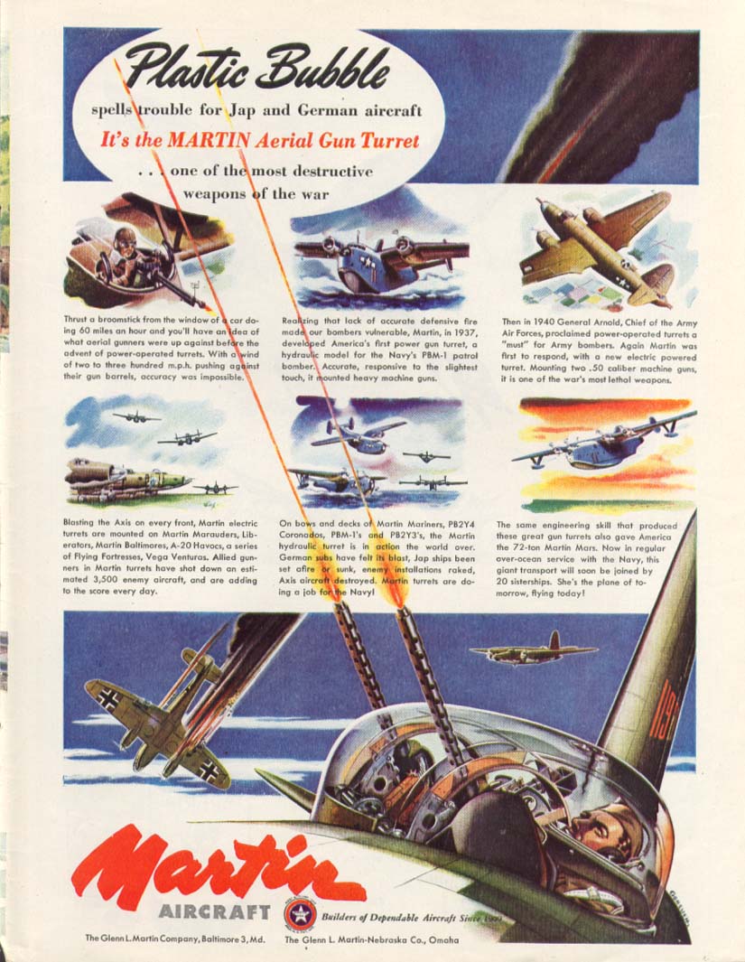 Plastic Bubble: Martin Aerial Gun Turret ad 1944