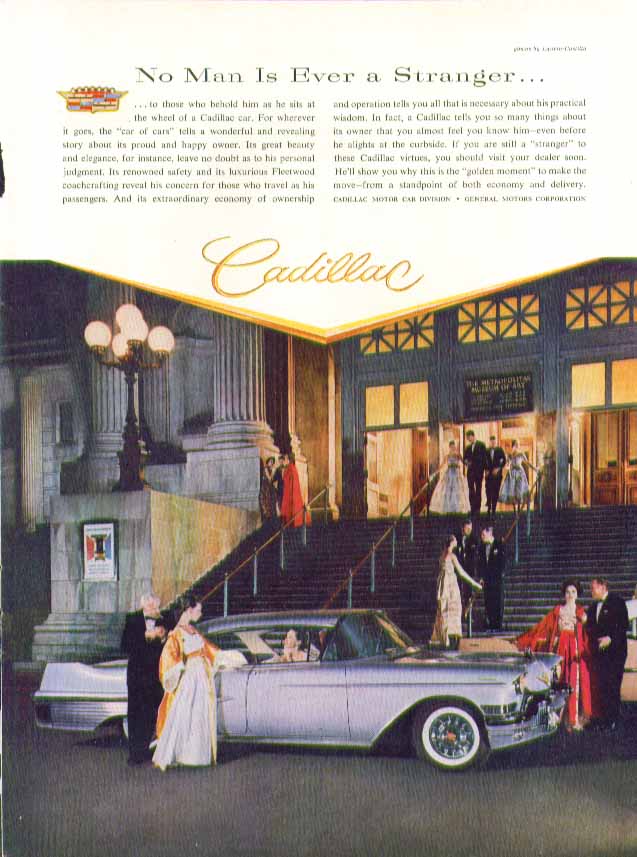 No Man Is Ever a Stranger Cadillac 4-door hardtop ad 1957