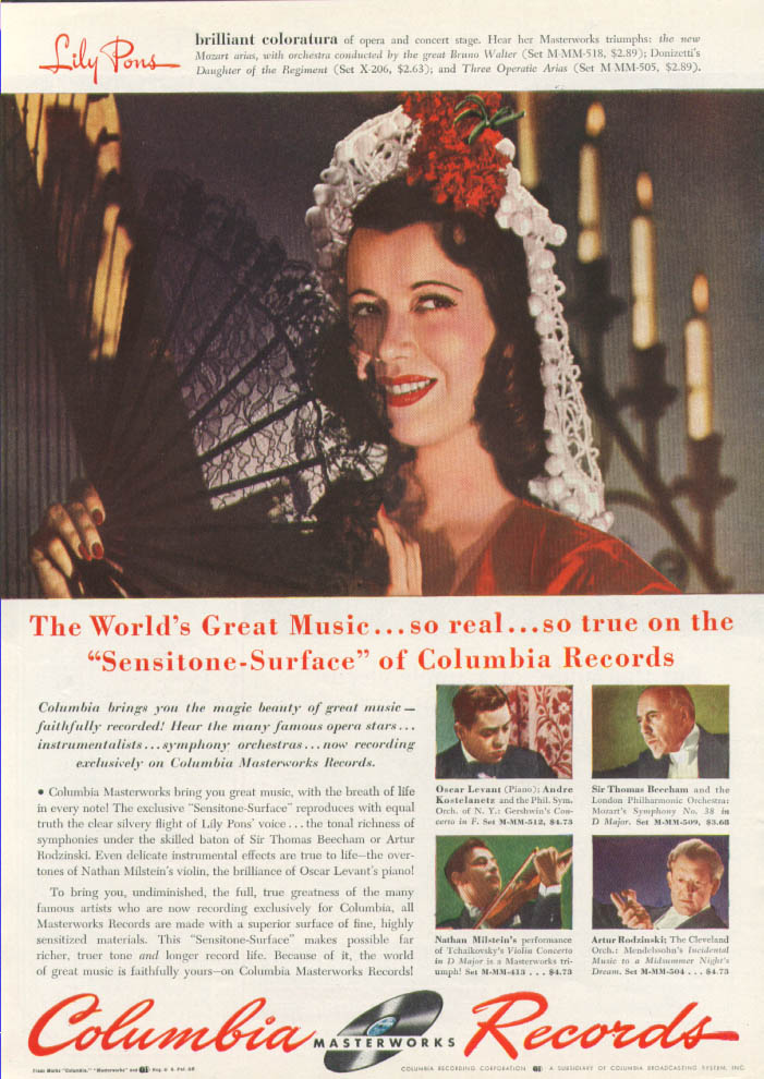 Lily Pons for Columbia Masterworks Records ad 1942 Time