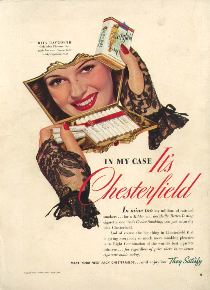 Rita Hayworth for Chesterfield Cigarettes ad 1942 New Yorker