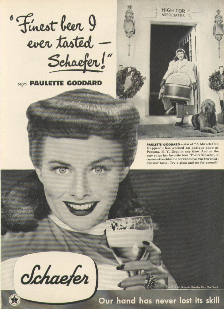 Paulette Goddard for Schaefer Beer ad 1948