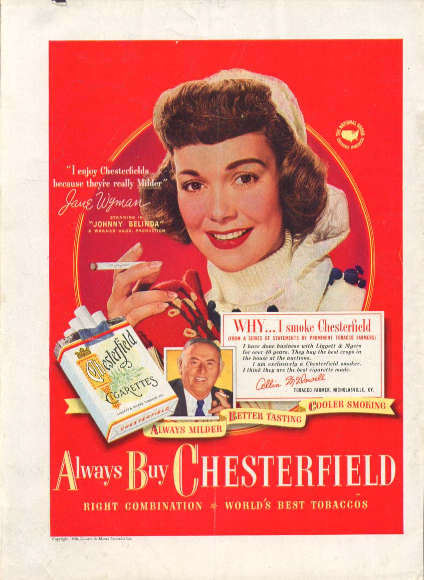 Jane Wyman for Chesterfield Cigarettes ad 1948