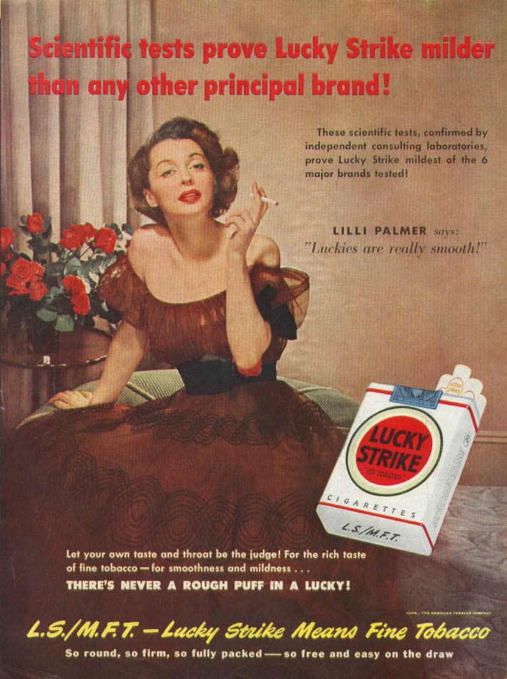 Lilli Palmer for Lucky Strike Cigarettes ad 1950 Time