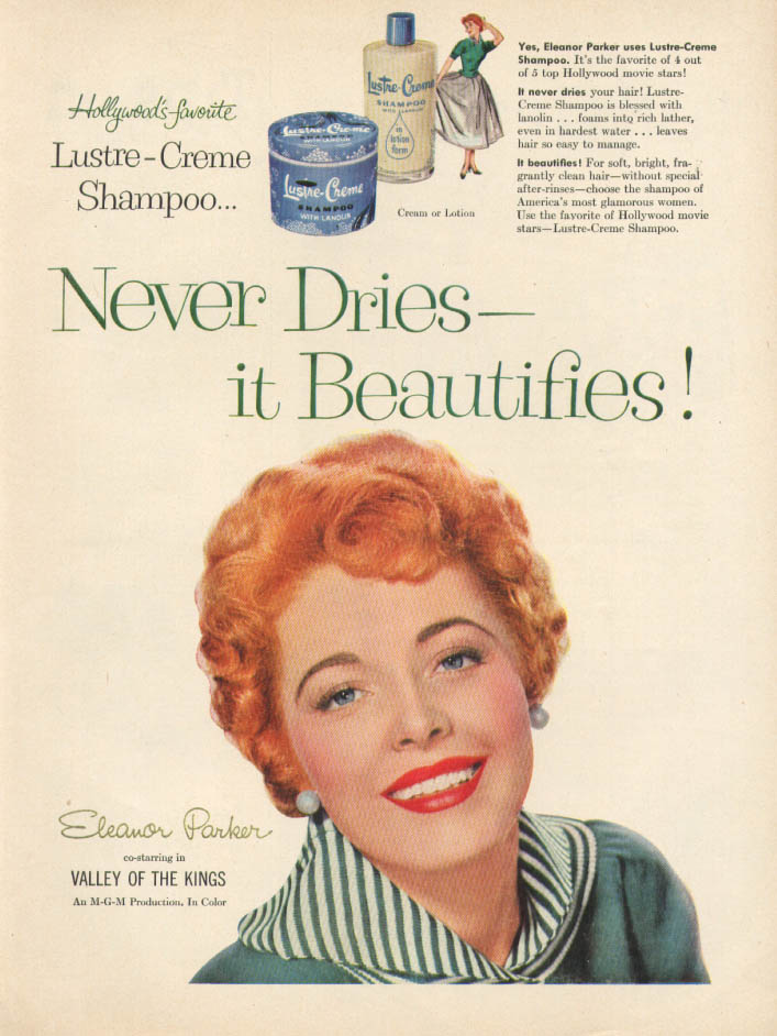 Eleanor Parker for Lustre-Crème Shampoo ad 1954 Good Housekeeping