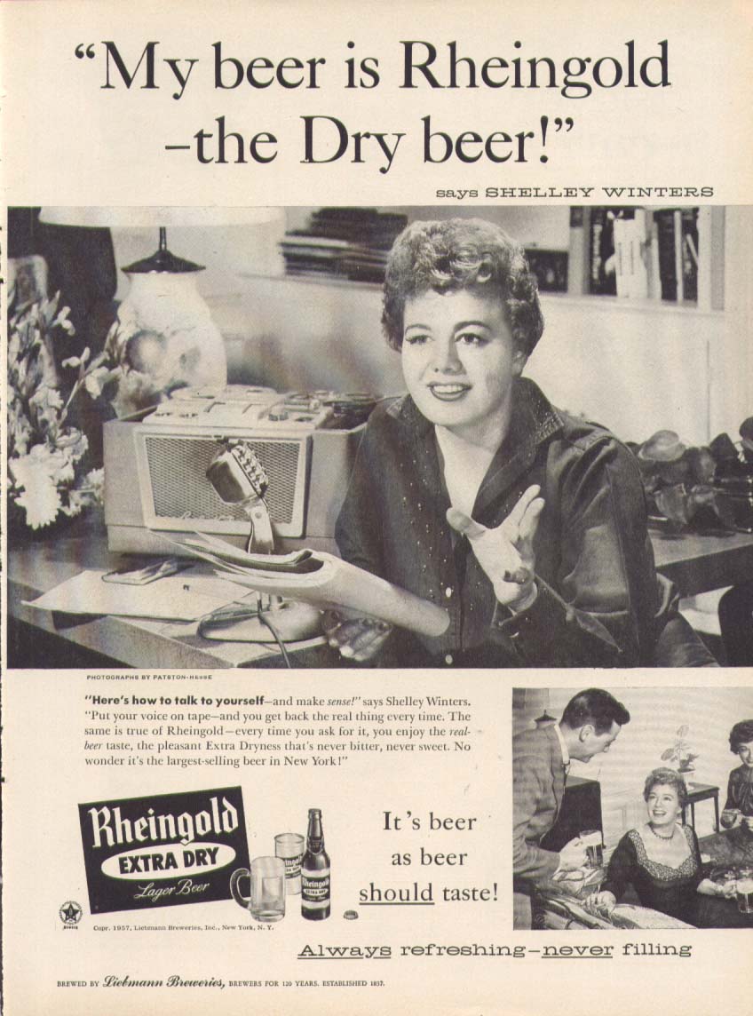 Shelley Winters for Rheingold Extra Dry Beer ad 1957