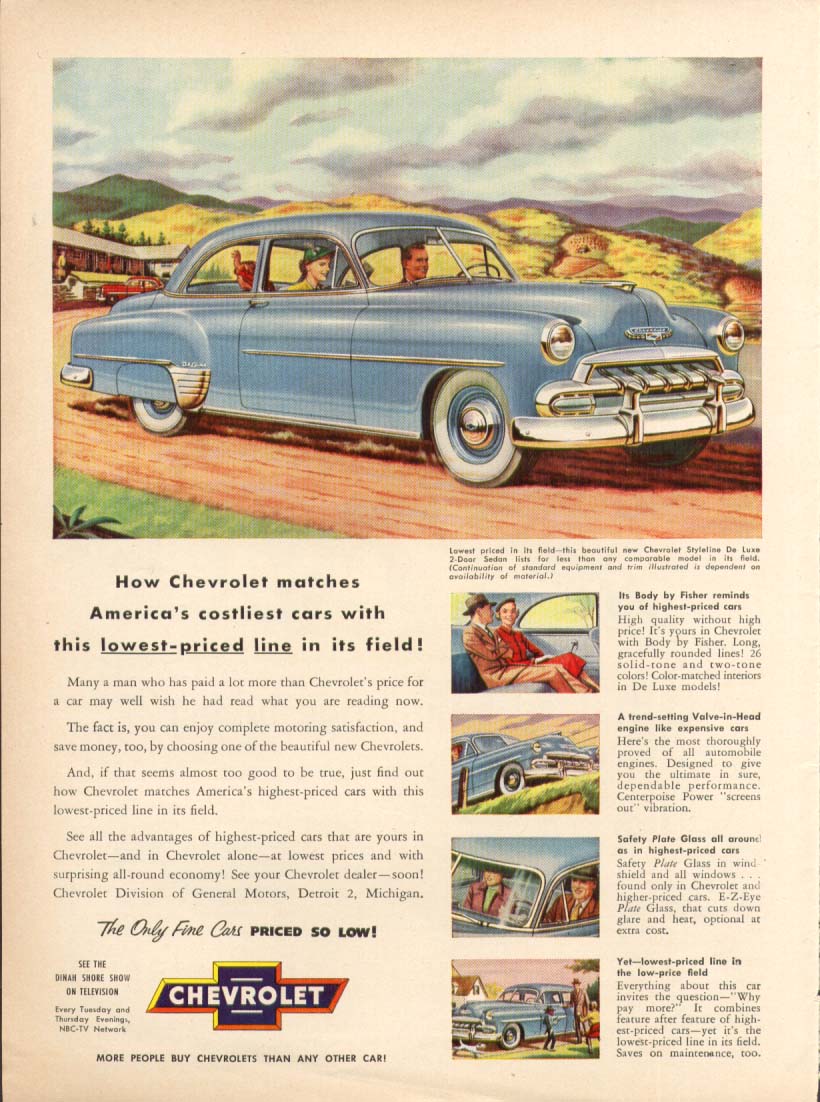 Chevrolet Styleline De Luxe lowest-priced line ad 1952