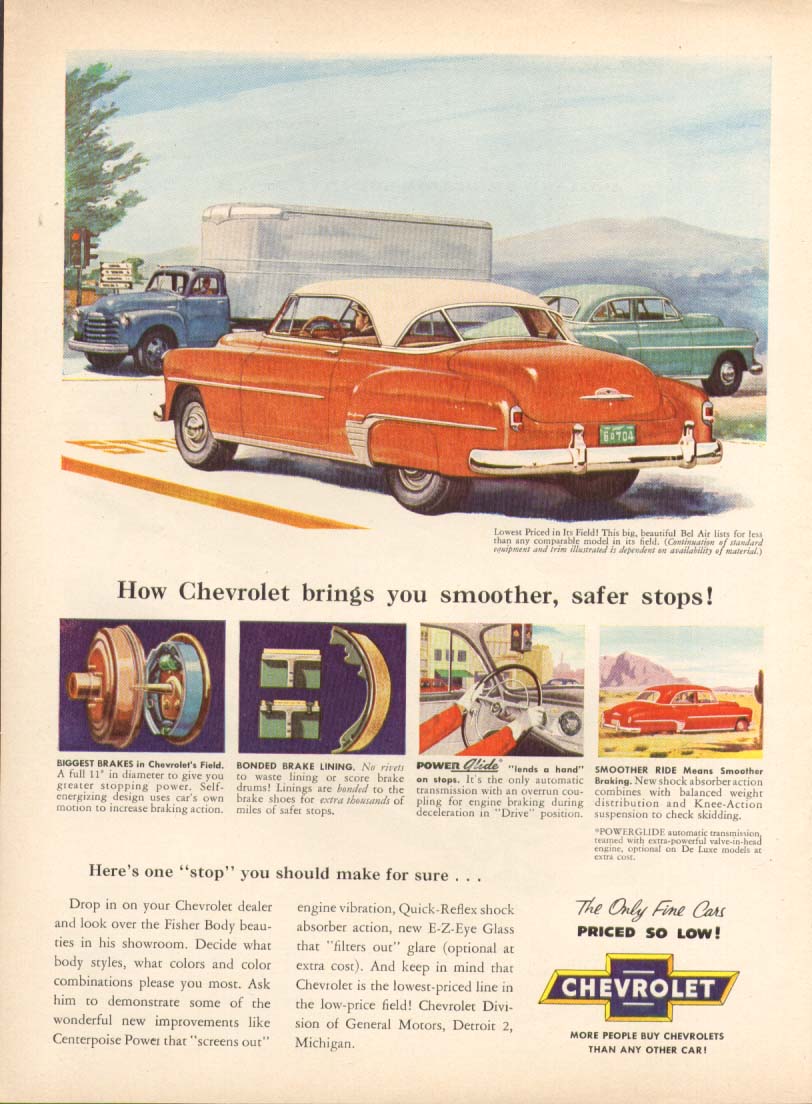 Chevrolet Bel Air smoother safer stops ad 1952