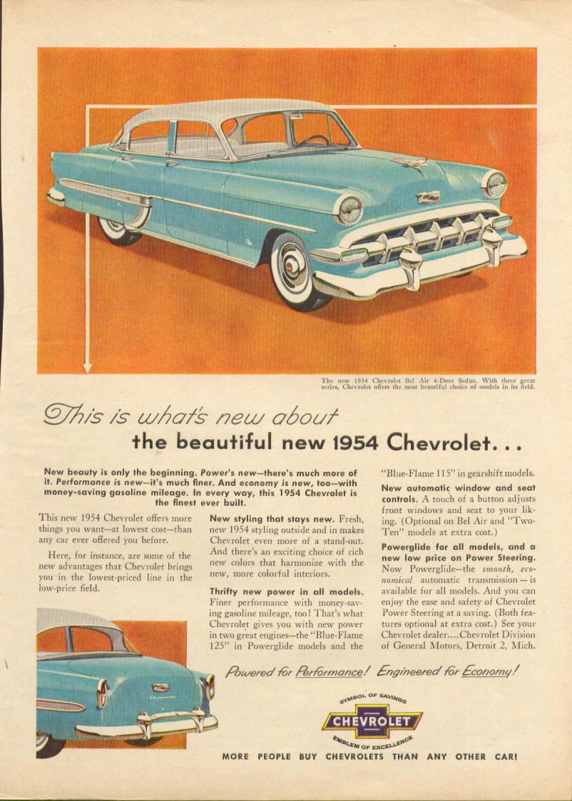 Chevrolet Bel Air Sedan This is what's new ad 1954 True