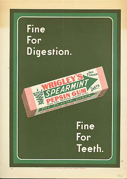 fine for digestion wrigleys spearmint gum ad 1910 | ebay