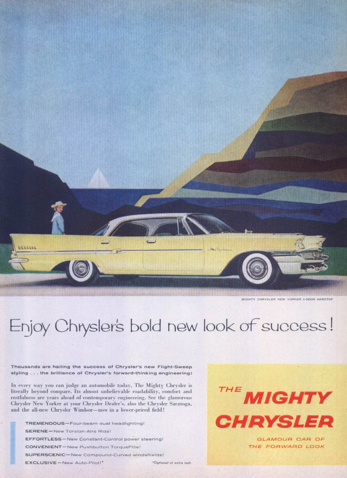 Chrysler New Yorker bold new look of success ad 1958