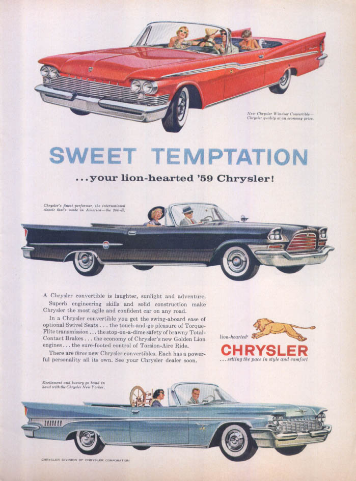 Chrysler 300-E convertibles sweet temptation ad 1959