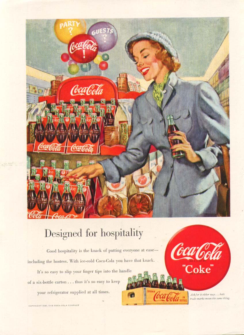 Designed for hospitality Coca-Cola ad 1949 store 6-pack