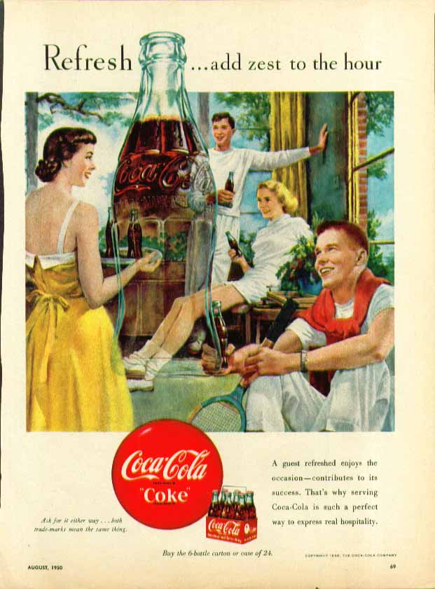 Refresh - add zest to the hour Coca-Cola ad 1950 after the tennis match