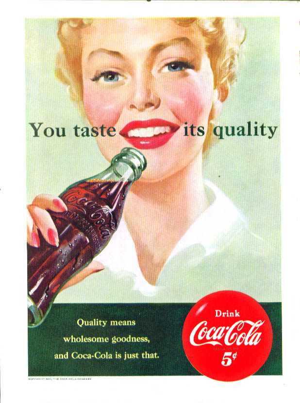 You taste its quality Coca-Cola ad 1951 blonde girl