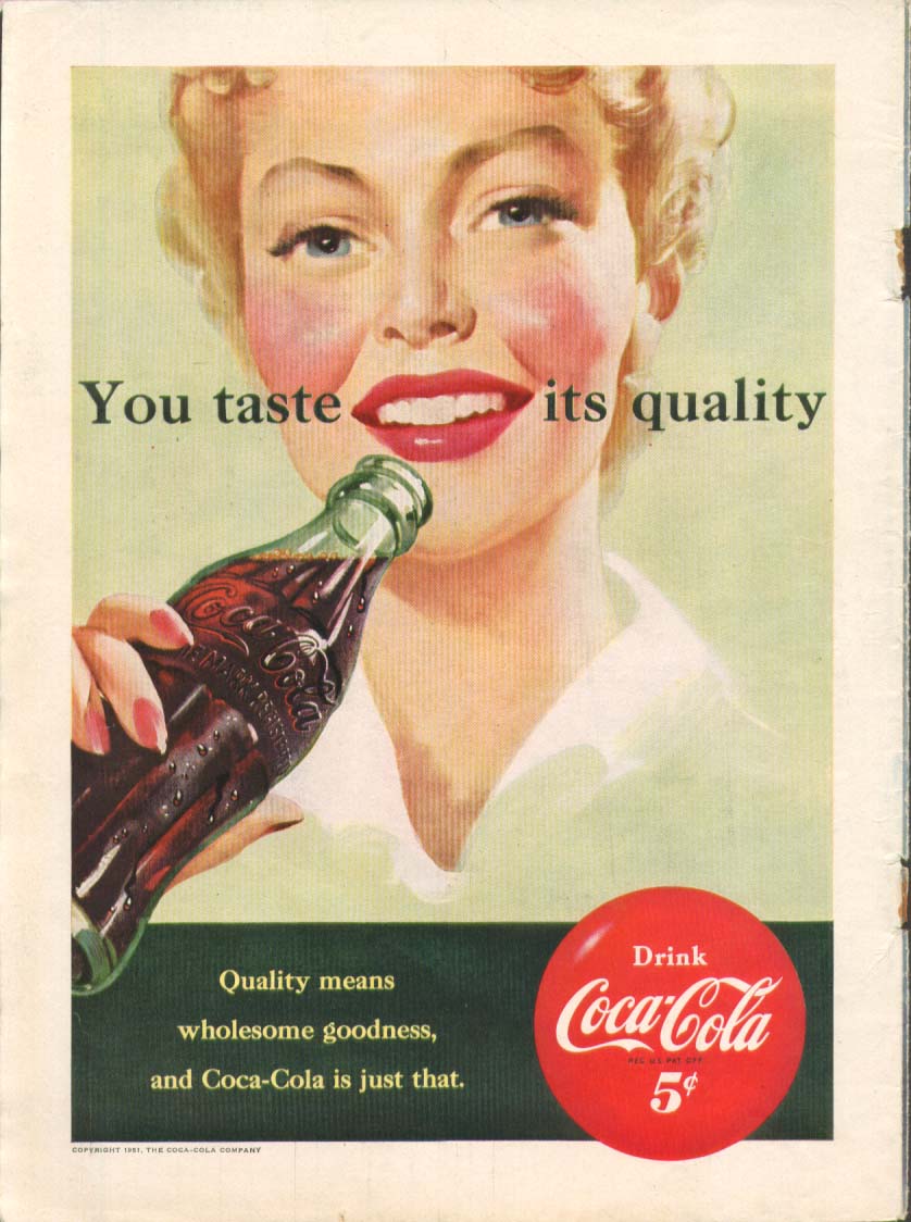 You taste its quality Coca-Cola ad 1951 blonde drinks