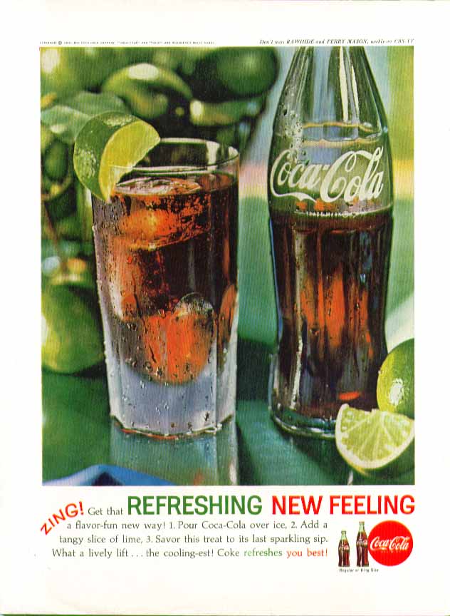 ZING! Get that Refreshing New Feeling Coca-Cola ad 1962 bottle glass ...