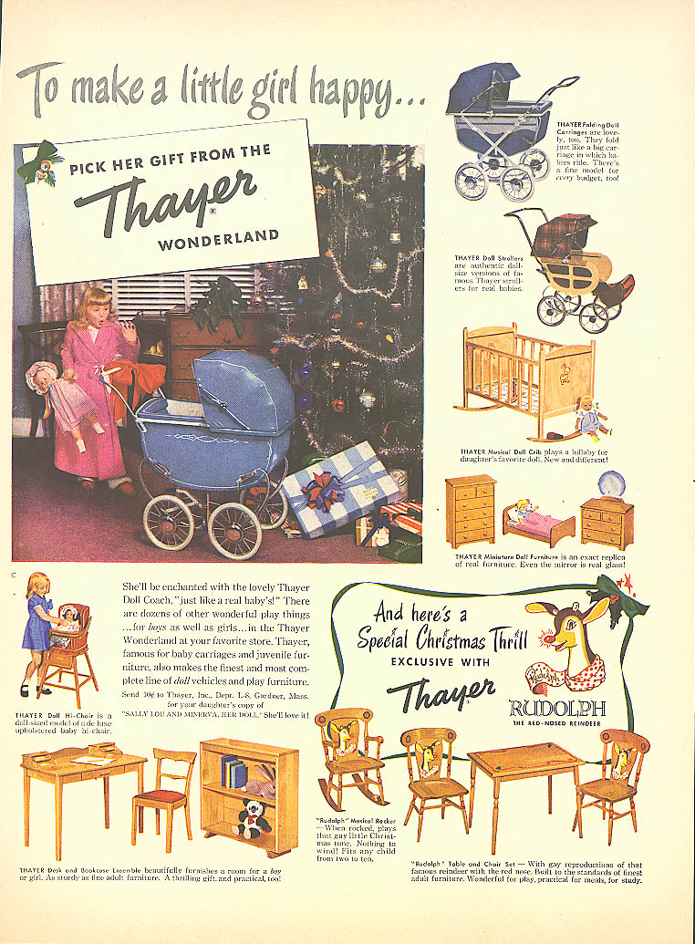 To Make A Little Girl Happy - Thayer Doll Carriage ad 1950