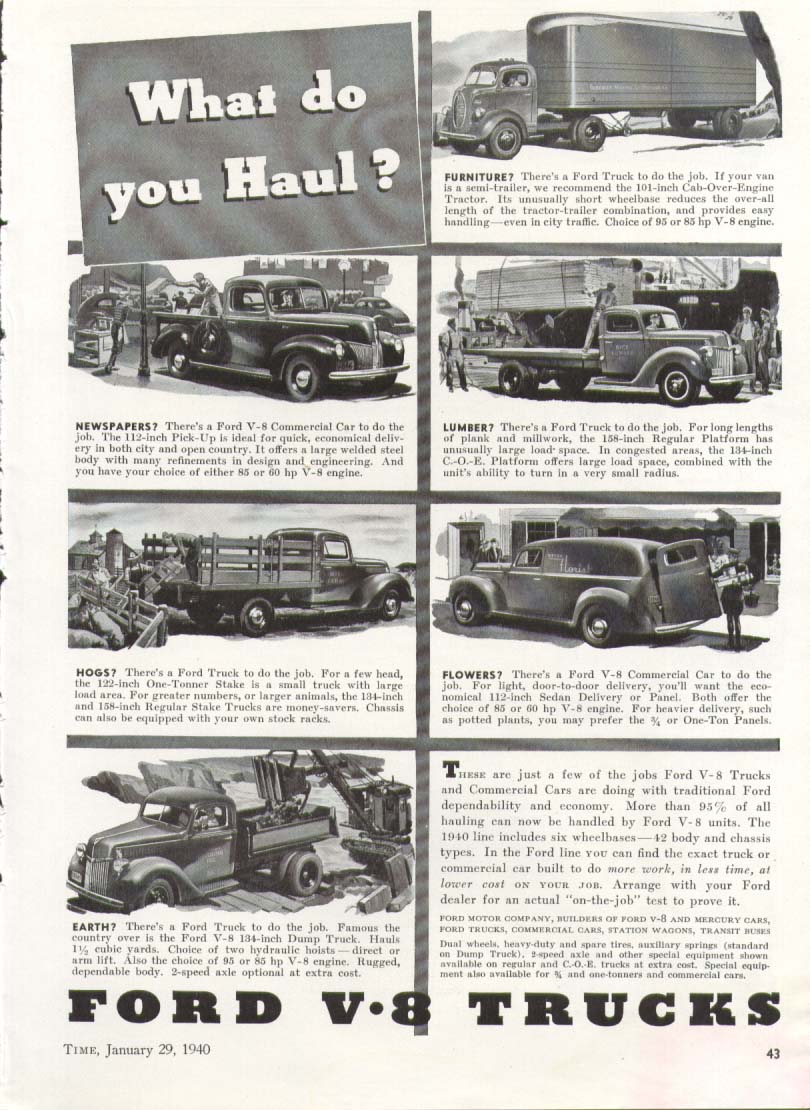 Ford V8 truck What do you Haul? Ad 1940