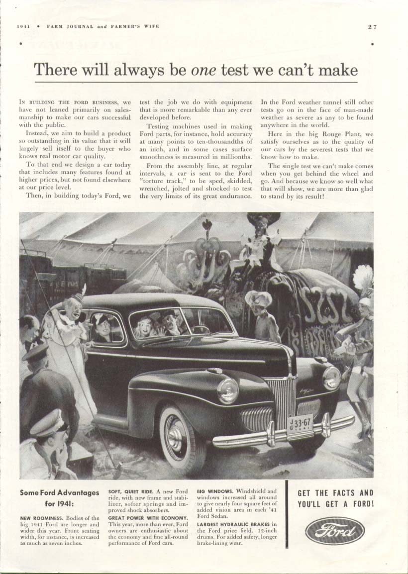 Ford always one test we can't make circus ad 1941