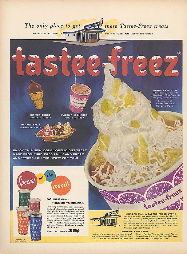 Double-Wall Thermo Tumblers offer Tastee-Freez soft-serve ice cream ad 1956