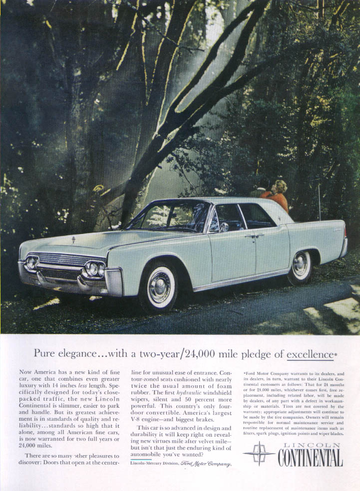 Lincoln Continental pledge of excellence ad 1961