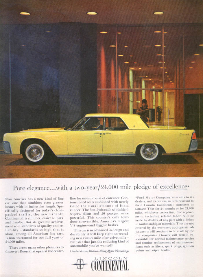 Lincoln Continental pure elegance pledge ad 1961