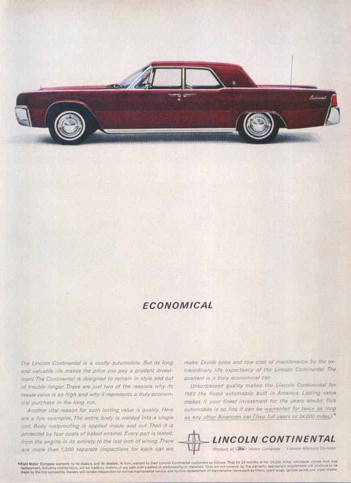 Lincoln Continental Economical ad 1962