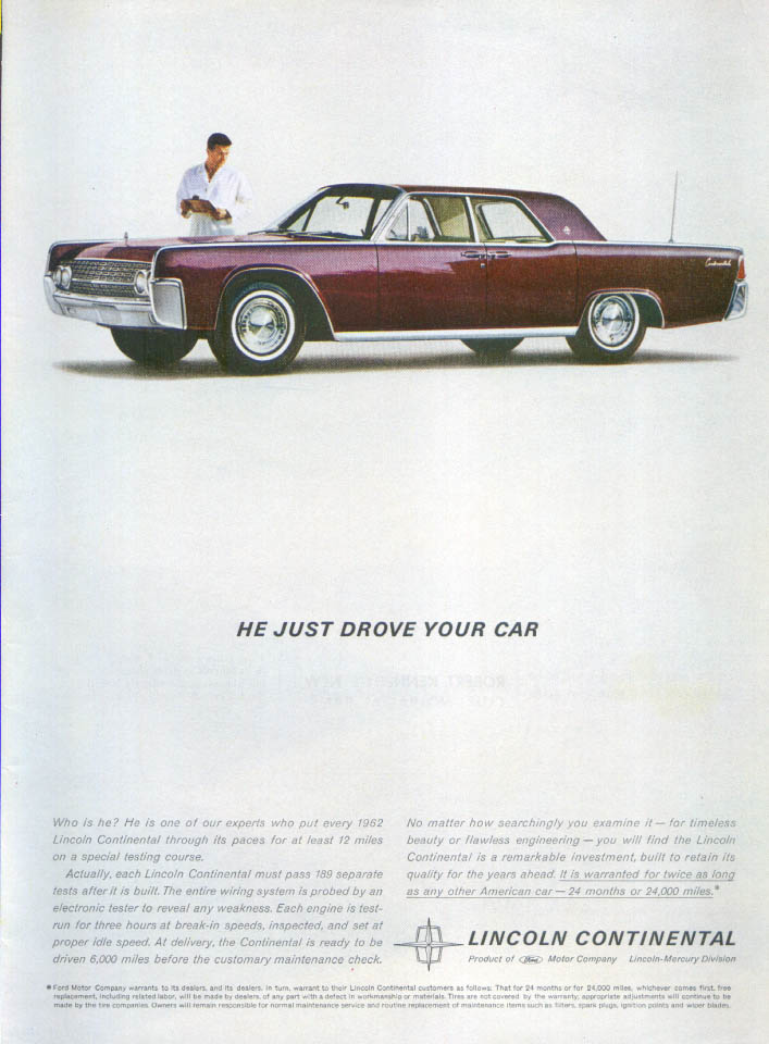 Lincoln Continental He Just Drove Your Car ad 1962