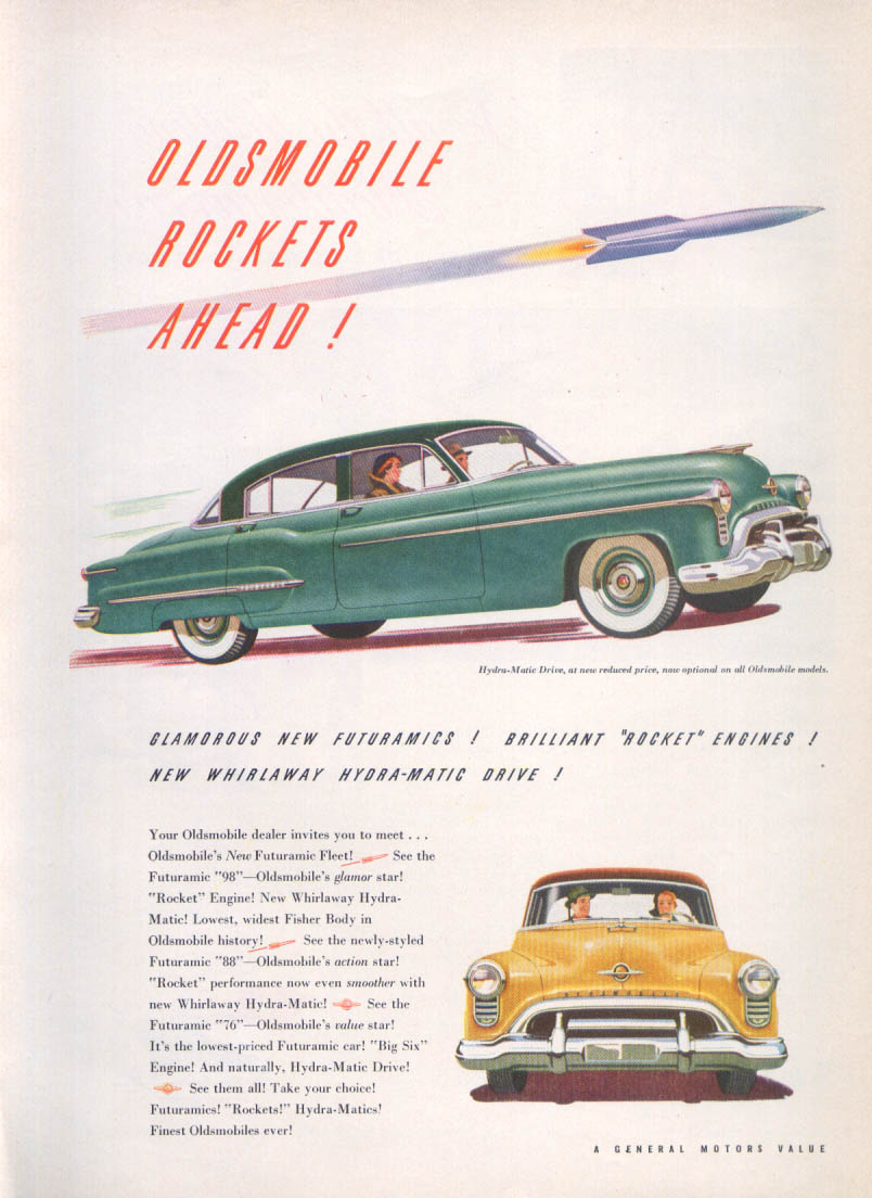 Rockets Ahead Oldsmobile 98 ad 1950 Time