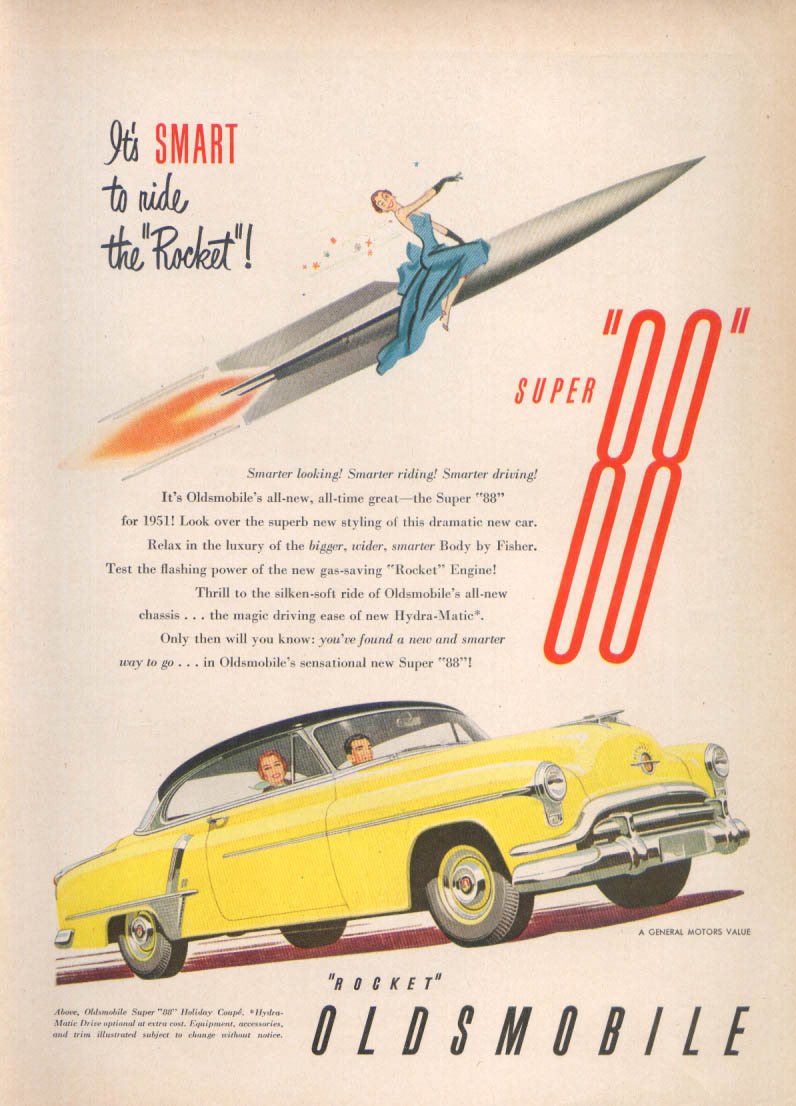 Smart to ride the Rocket Oldsmobile Super 88 ad 1951