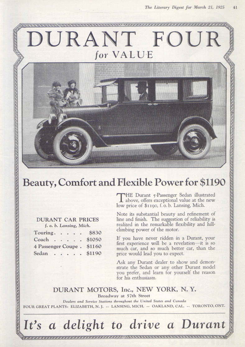 Durant Four Beauty Comfort Flexible Power ad 1925