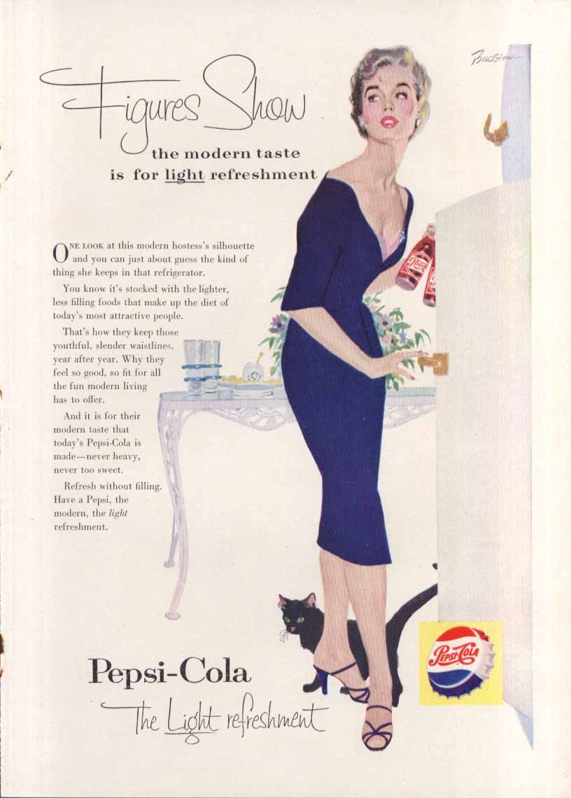 Pepsi Figures Show the modern taste black cat ad 1955