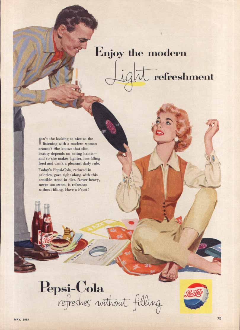 Pepsi Enjoy modern Light refreshment records ad 1957