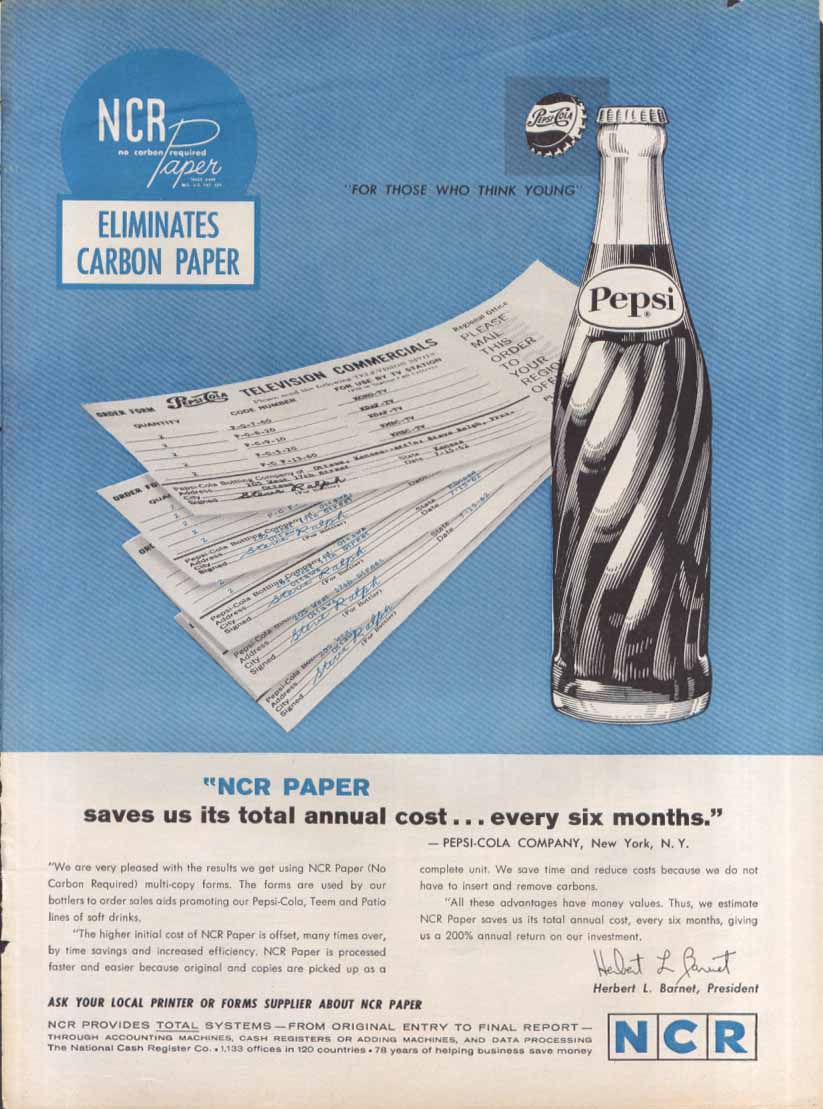 Pepsi NCR Paper ad 1962