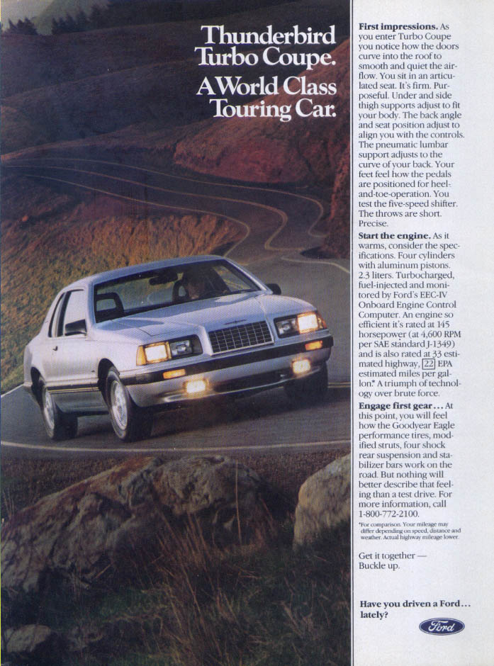 Ford Thunderbird Turbo Coupe World Class ad 1983