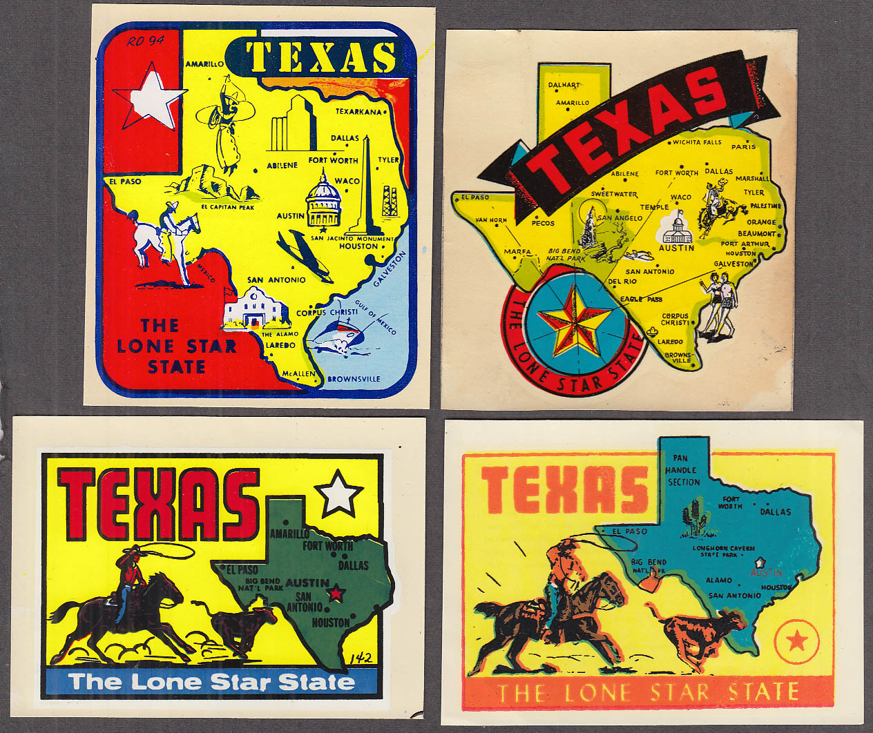 TEXAS four different decals 1940s-60s The Lone Star State