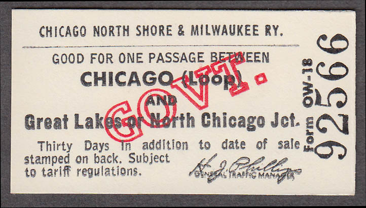 Chicago North Shore & Milwaukee RR Loop-Great Lakes / N Chicago ...