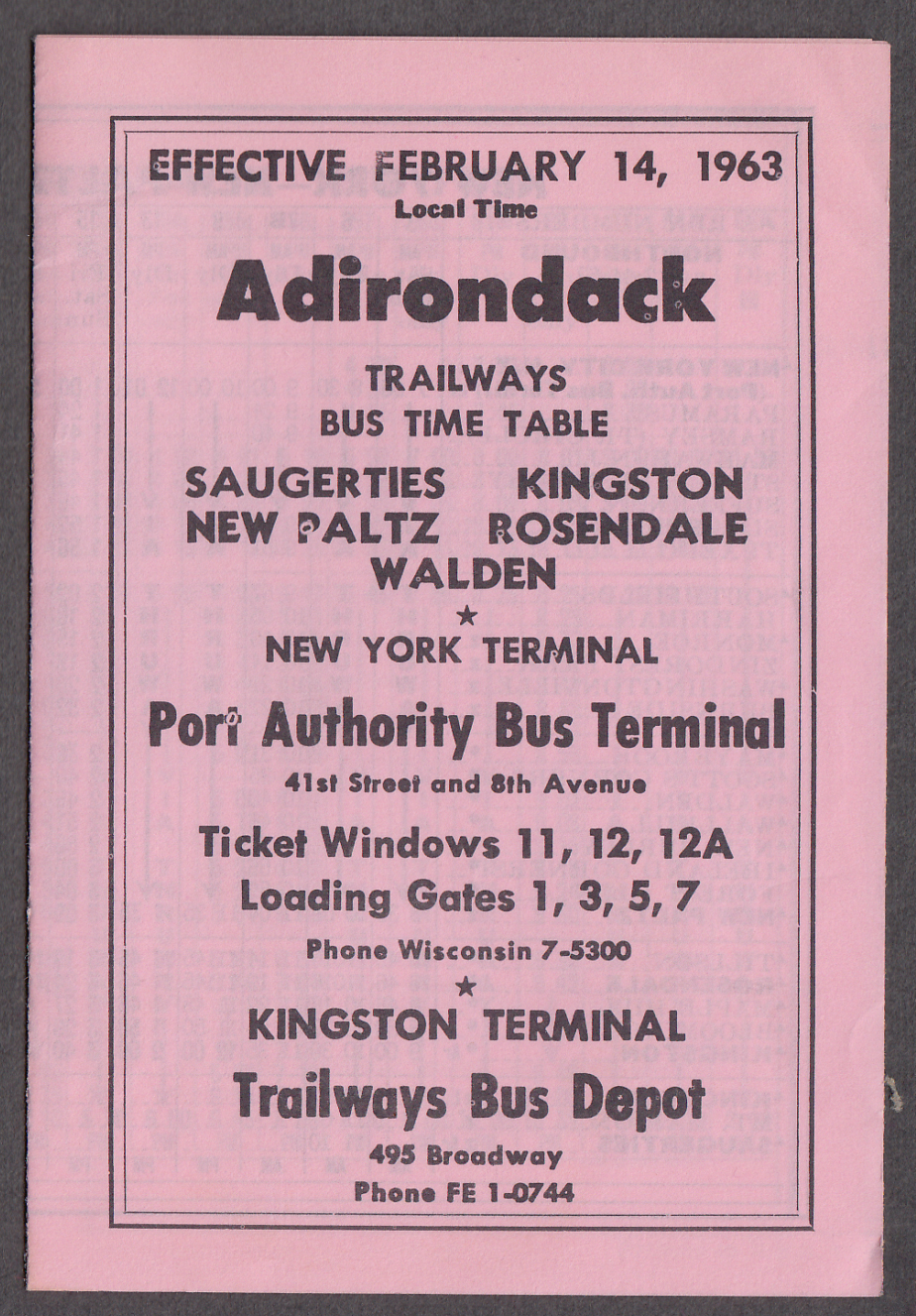 Adirondack Trailways Bus Schedules 1963 Saugerties-Port Authority ...