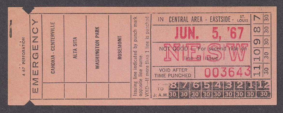 Bi-State Transit System Eastside St Louis MO bus transfer 1967