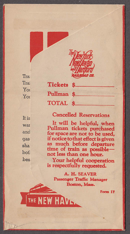 New York New Haven & Hartford RR ticket envelope Please Check Wartime ...