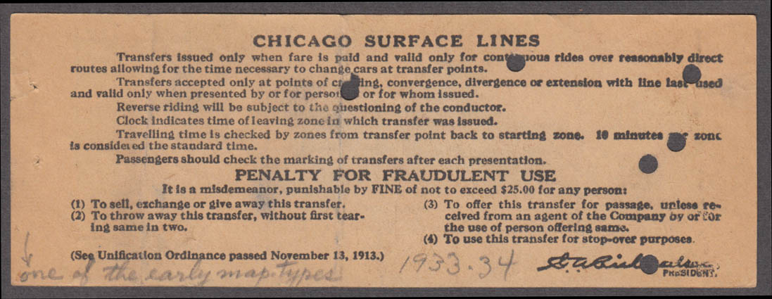 Chicago Surface Lines Broadway-Devon transfer 1930s Richardson President