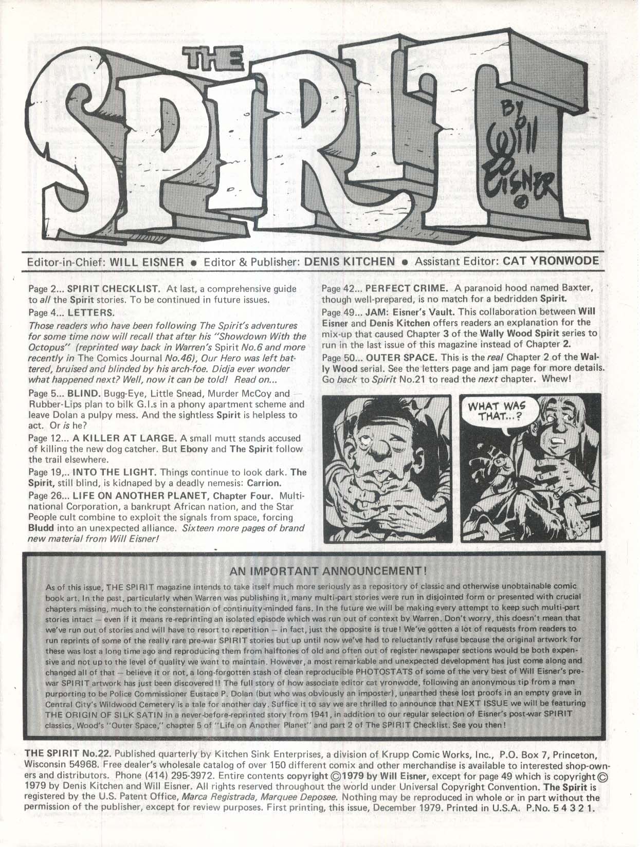 THE SPIRIT #22 Kitchen Sink Krupp Comic Works comic book 1979 Will Eisner