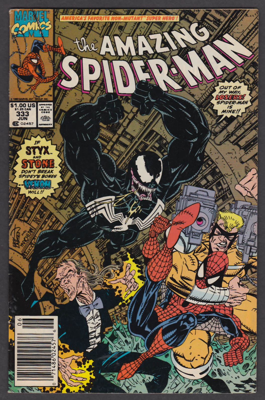 AMAZING SPIDER-MAN #333 Marvel comic book 6 1990 Venom