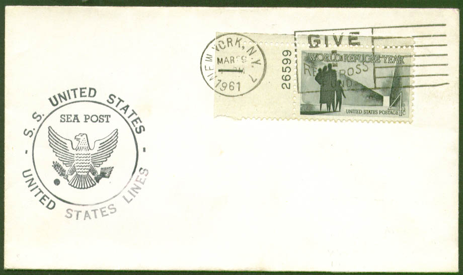 S S United States Sea Post postal cover 1961