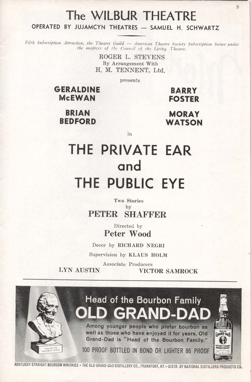  Ear and The Public Eye Playbill 9 23 63 Geraldine McEwan Wilbur