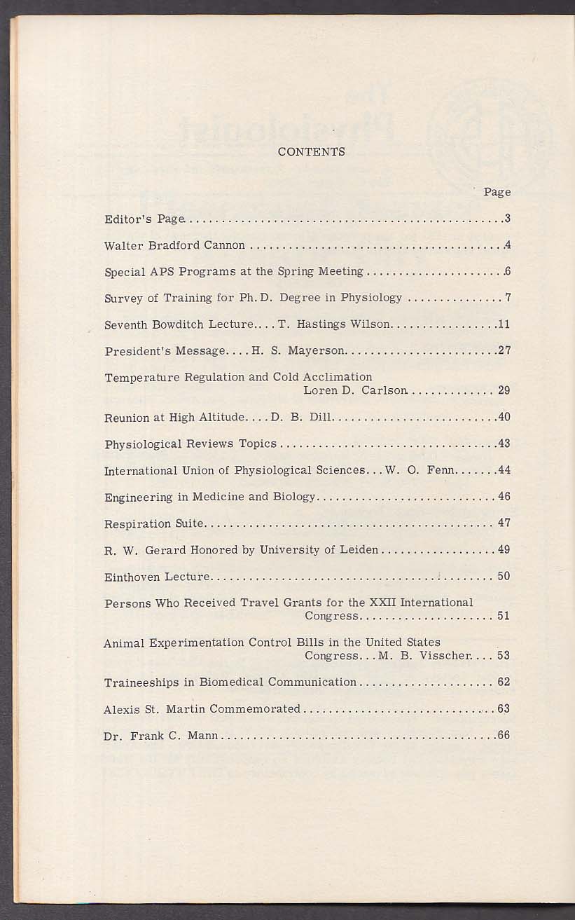 The Physiologist 2/1963 Walter Bradford Cannon