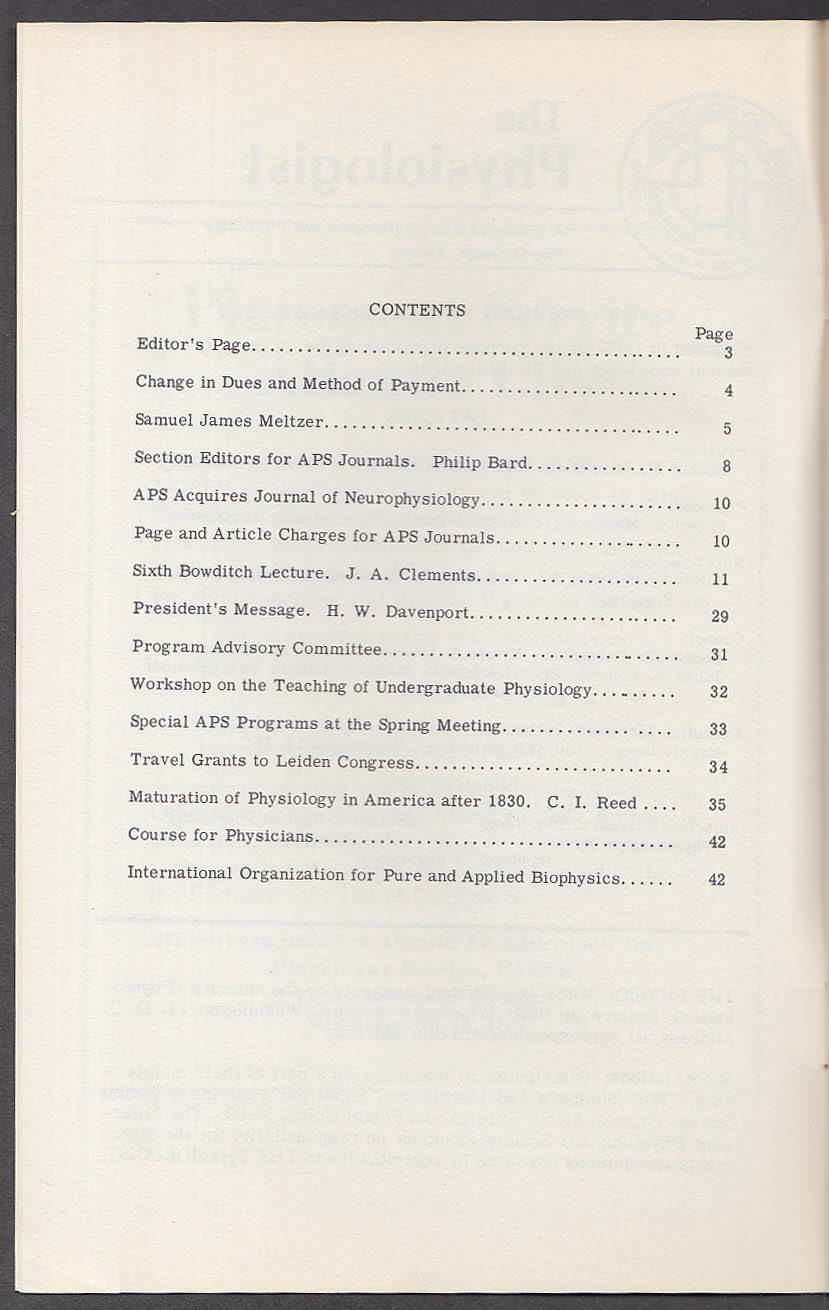 The Physiologist Vol 5 #1 Samuel James Meltzer 2 1962